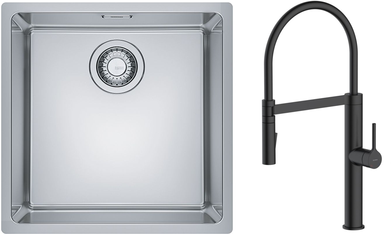 Zestaw Franke Maris MRX 110-40 zlewozmywak 40x40 cm z baterią kuchenną Oltens Borga stal szczotkowana/czarny mat (1220543995, 35207300)