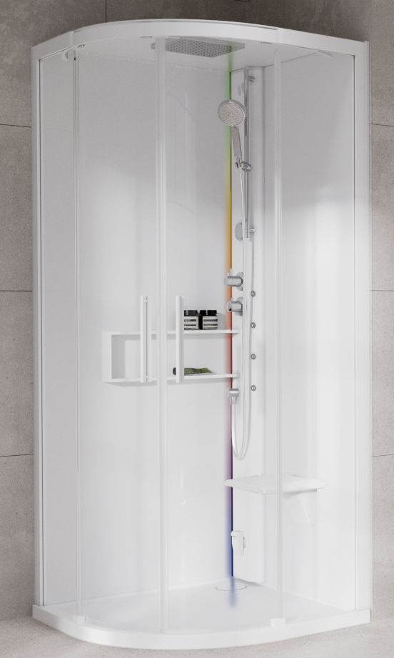 Novellini Glax 2 2.0 R kabina z hydromasażem 90x90 cm półokrągła parowa z brodzikiem total biała G22R90T5-1UU