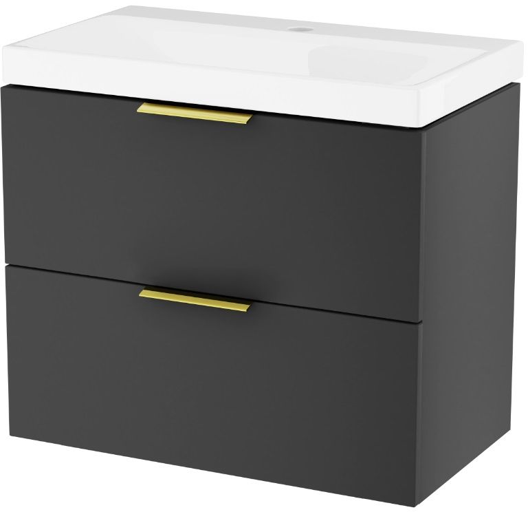 Zestaw Excellent Blanko umywalka z szafką 65 cm i uchwytami meblowymi czarny mat/biały/złoty połysk MLEX.6317.KPL.640.BLGL