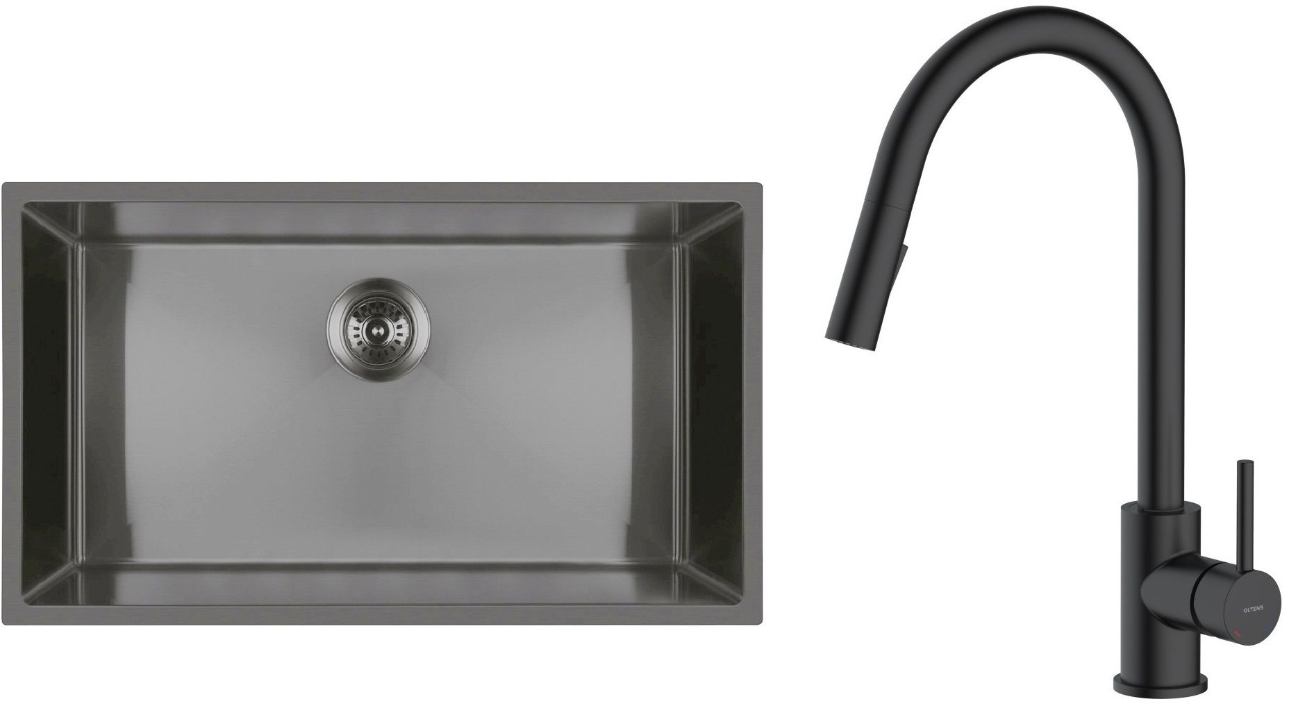 Zestaw Oltens Stalvask zlewozmywak stalowy 76x44 cm z baterią kuchenną Litla czarny/czarny mat (71102300, 35204300) - Wysyłka w 24h