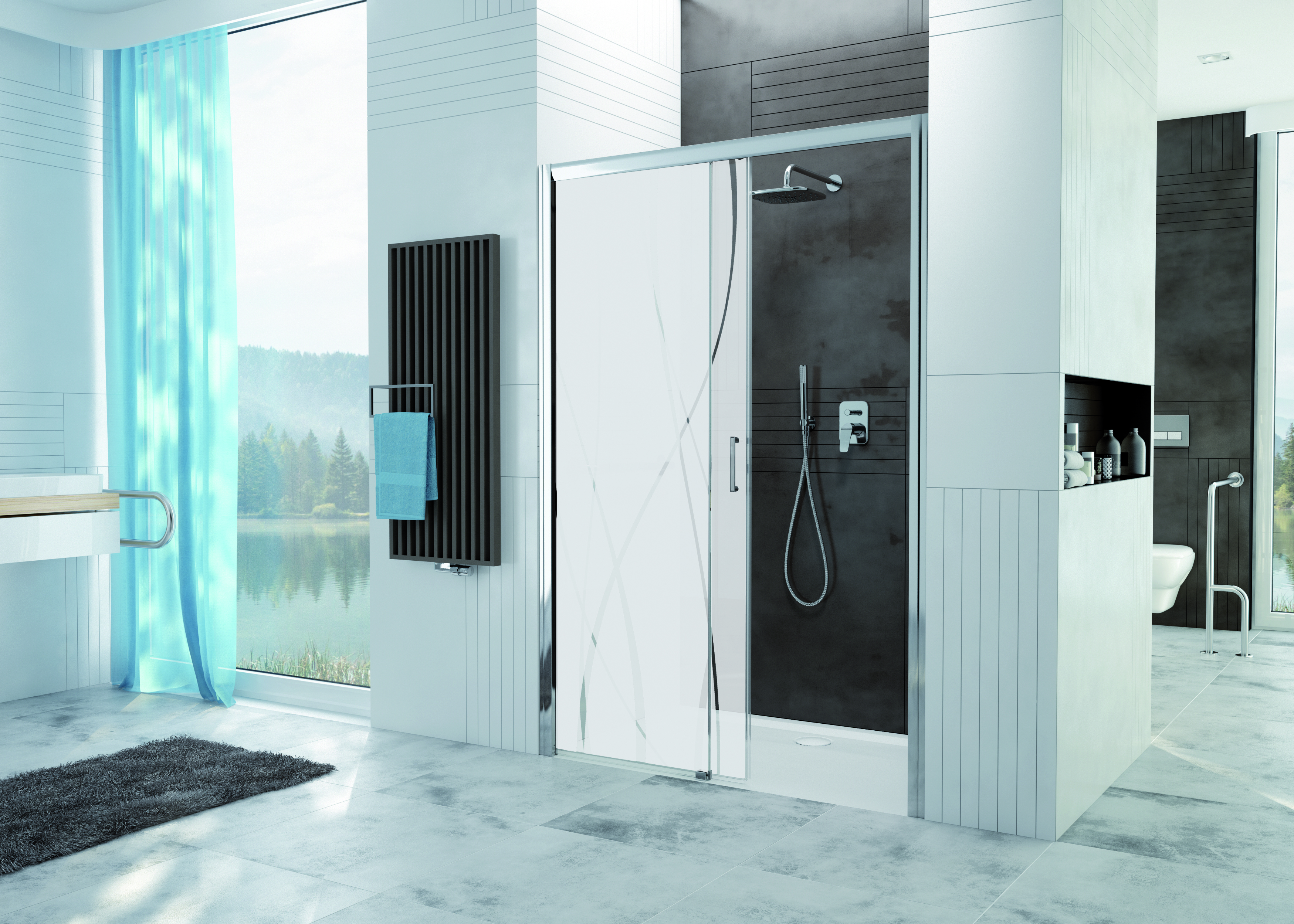 Sanplast Free Zone drzwi prysznicowe 140 cm rozsuwane lewe srebrny połysk/szkło ze wzorem 600-271-3190-38-231