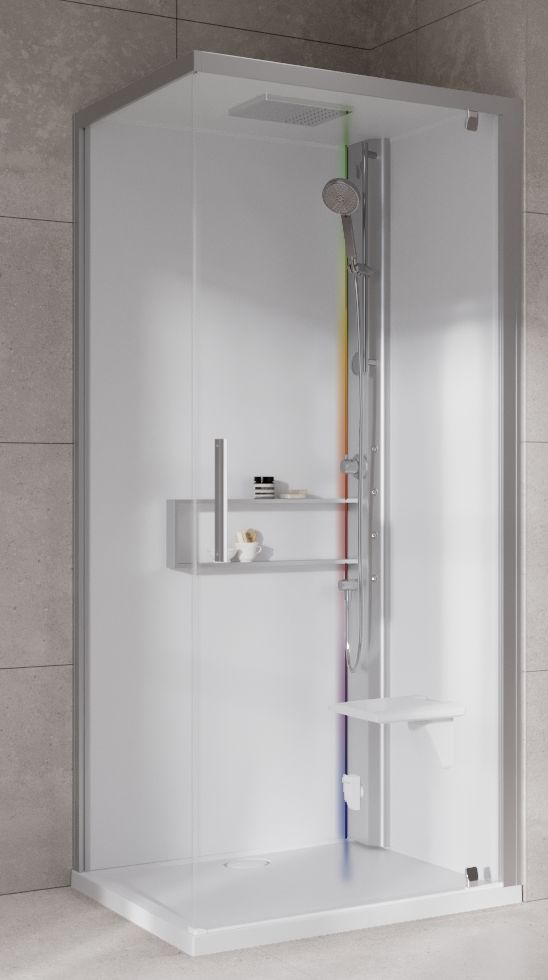 Novellini Glax 2 2.0 G+F kabina z hydromasażem 80 cm kwadratowa prawa parowa z brodzikiem srebrna G22GF80DM5-1BB