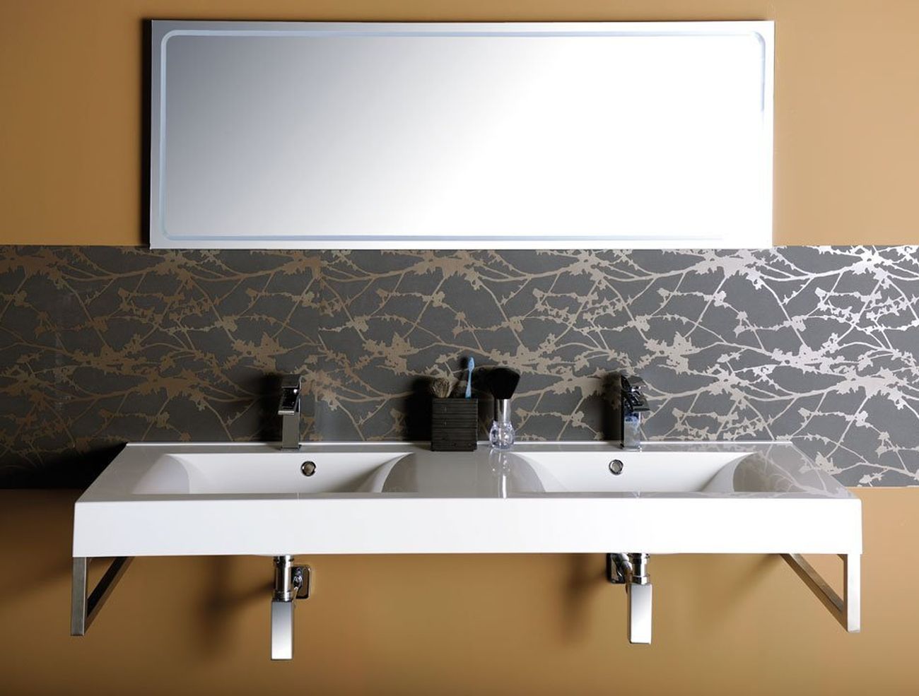 Sapho Flavia umywalka 150x50 ścienna prostokątna podwójna biała 68154