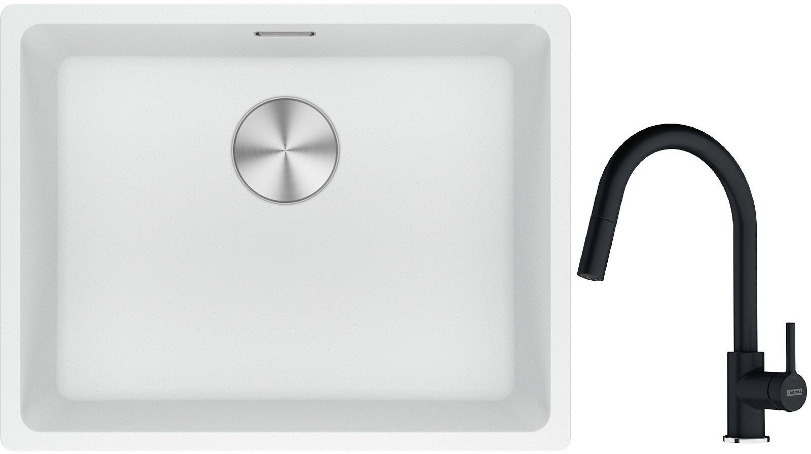 Franke Maris MRG 110-52 zlewozmywak 52x40 cm Fragranite biały polarny z baterią kuchenną Lina onyx (1250687255, 1150626055) - Wysyłka w 24h