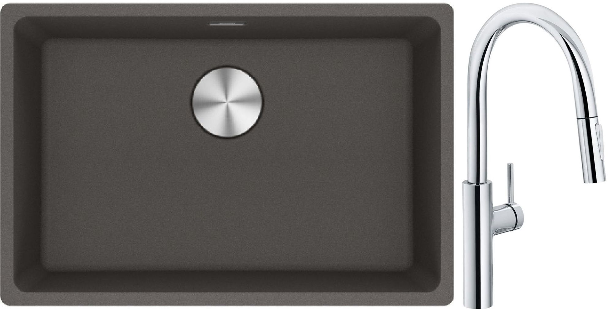 Franke Maris zlewozmywak granitowy 65,3x43,3 cm łupkowy szary z baterią kuchenną Pescara L Slide-In chrom (1250716376, 1150538940)