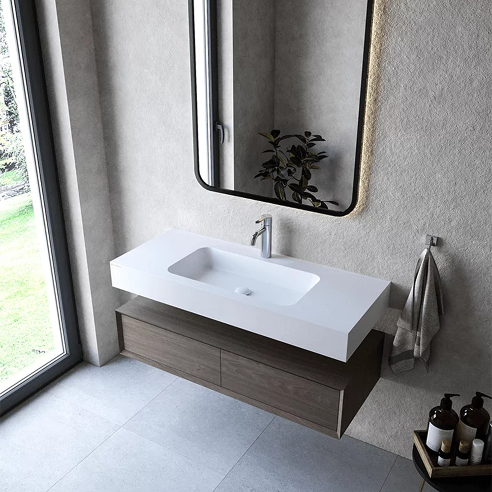 Cristalstone Linea Simpla umywalka 110x45 cm prostokątna ścienna-z blatem biała U1100-MCOT