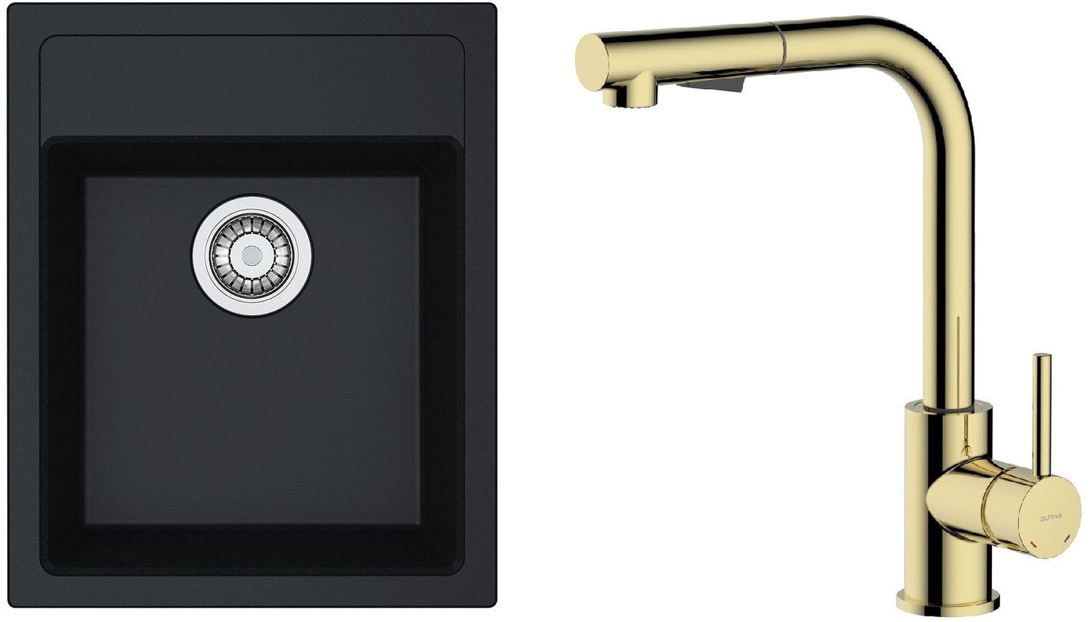 Zestaw Franke Sirius SID 610-40 zlewozmywak 43x53 cm z baterią kuchenną Oltens Myvat onyx/złoty połysk (1140496104, 35205800) - Wysyłka w 24h