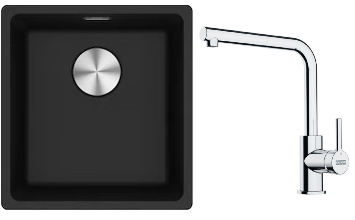 Franke Maris MRG 110-37 zlewozmywak 40x37 cm Fragranite onyx z baterią kuchenną Lina chrom (1250687249, 1150712420)