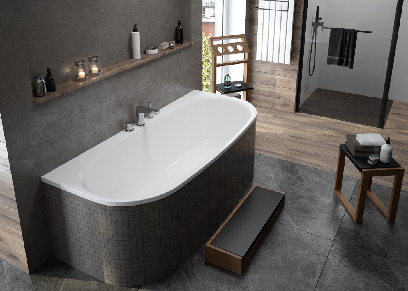 Hoesch półka regał kamerdynerek PU/drewno egzotyczne 89219