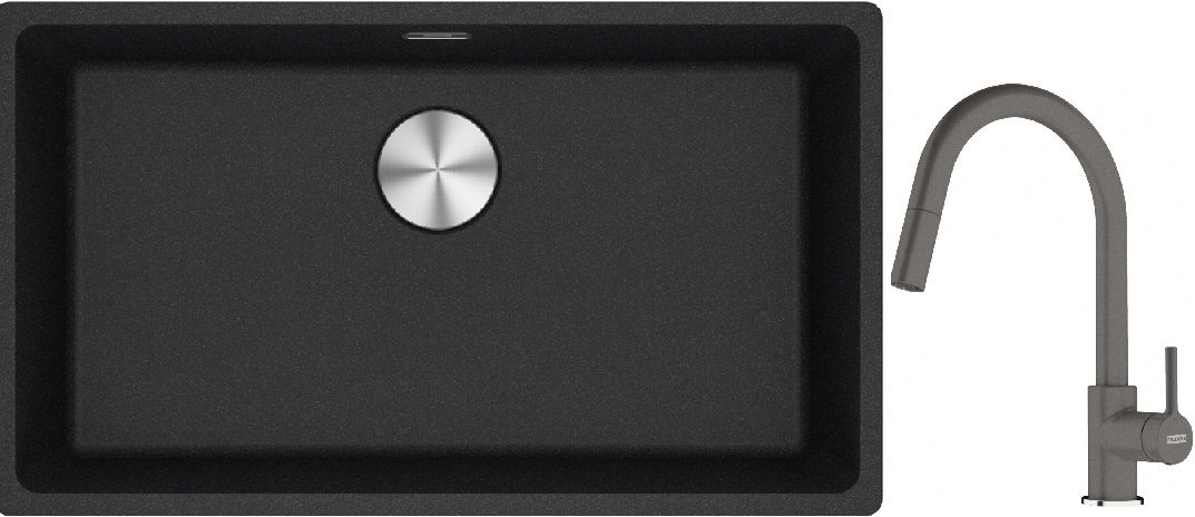 Franke Maris MRG 110-72 zlewozmywak 72x40 cm Fragranite onyx z baterią kuchenną Lina kamienny szary (1250687261, 1150626057)