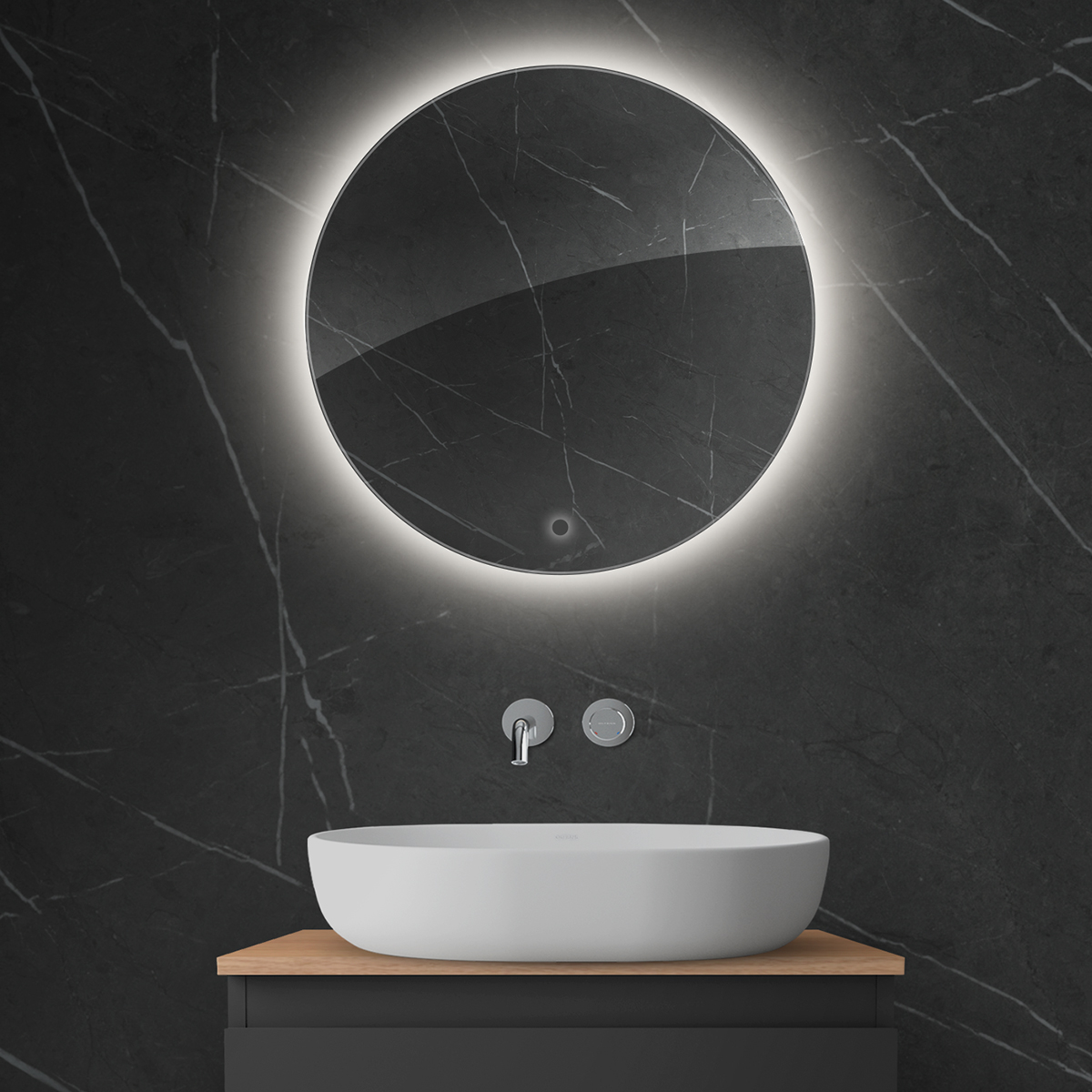 Oltens Nordlis lustro 60x60 cm okrągłe z oświetleniem od tyłu z matą grzewczą 64108000 - Wysyłka w 24h