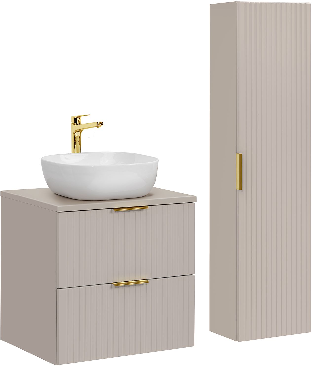 Zestaw Comad Adel Cashmere szafka z blatem 60 cm wisząca i boczna wysoka kaszmir z umywalką Smile biały połysk SET-ADC B CASHMERE 60CM ...