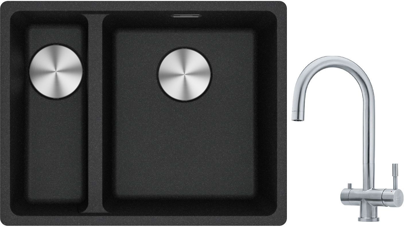 Franke Maris MRG 160-34-15 zlewozmywak 55x43 cm Fragranite onyx z baterią kuchenną Eos stal szlachetna (1250687269, 1200179979)