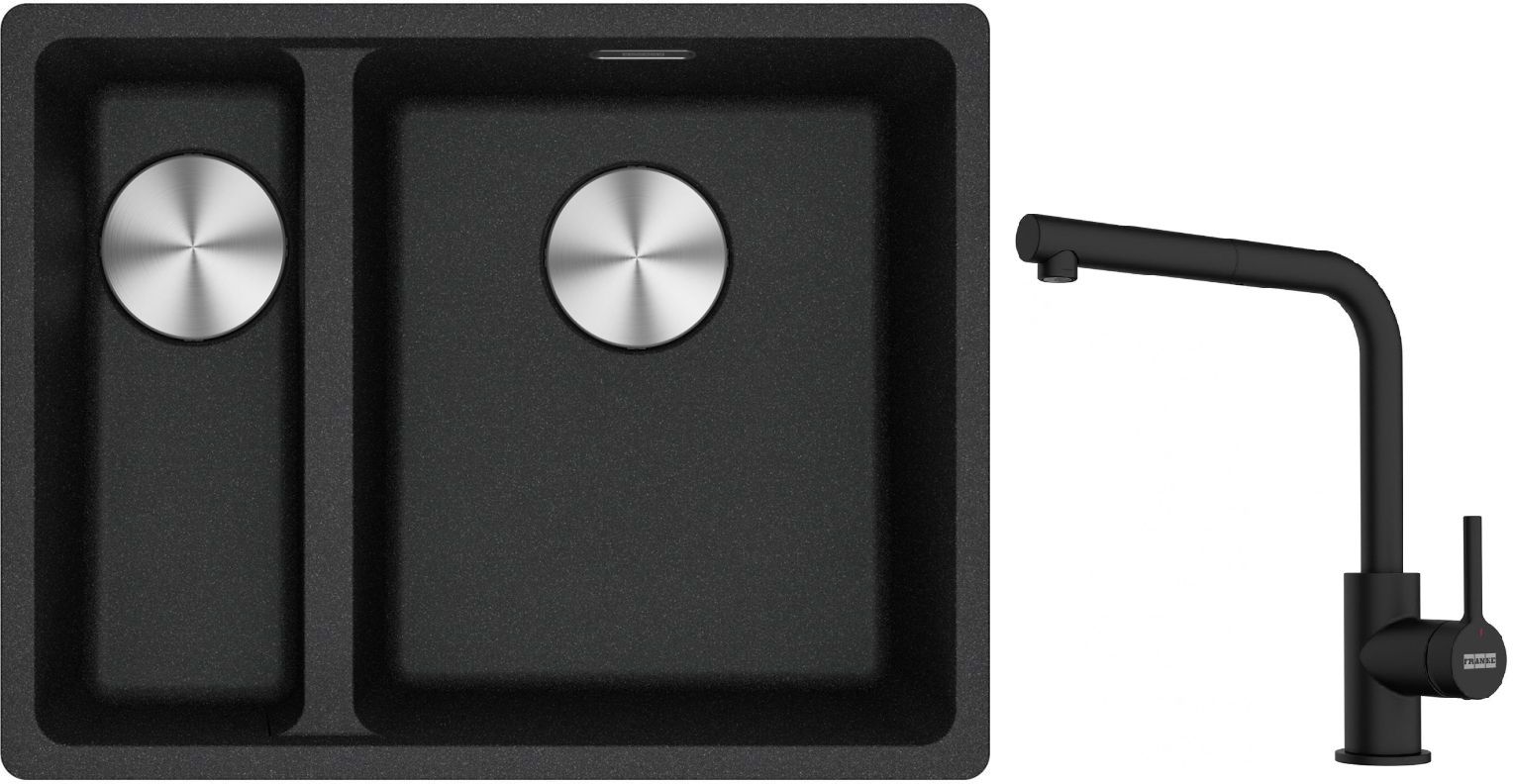 Franke Maris MRG 160-34-15 zlewozmywak 55x43 cm Fragranite onyx z baterią kuchenną Lina czarny mat (1250687269, 1150712435)
