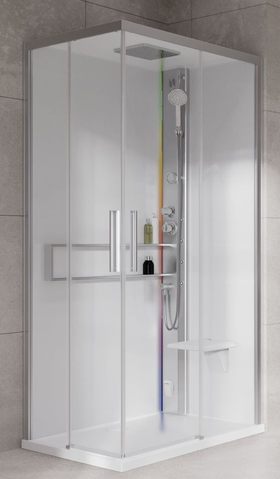 Novellini Glax 2 2.0 A kabina z hydromasażem 80x80 cm parowa z brodzikiem srebrna G22A89T5-1BB