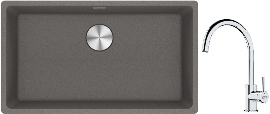 Franke Maris MRG 110-72 zlewozmywak 72x40 cm Fragranite kamienny szary z baterią kuchenną Lina chrom (1250687262, 1150693228)