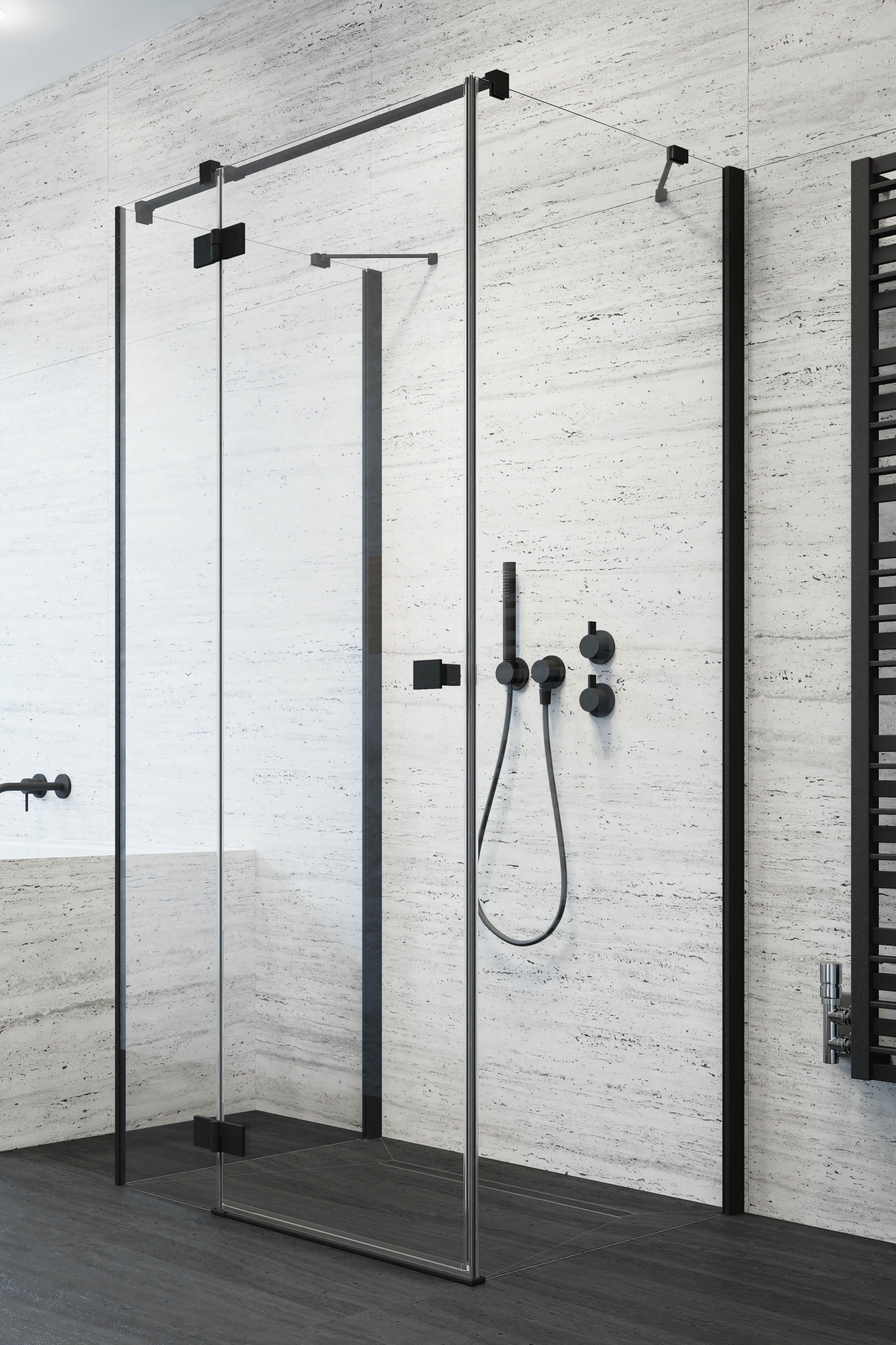 Radaway Essenza New Black KDJ+S drzwi prysznicowe 90 cm lewe czarny mat/szkło przezroczyste 385020-54-01L - Wysyłka w 24h