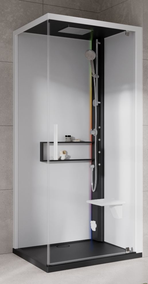 Novellini Glax 2 2.0 G+F kabina z hydromasażem 80 cm kwadratowa prawa parowa z brodzikiem czarna G22GF89DM5-1HU