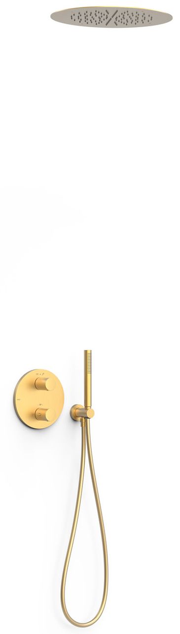Tres Therm-Box zestaw prysznicowy podtynkowy termostatyczny z deszczownicą złoty mat 24-K 26225005OM
