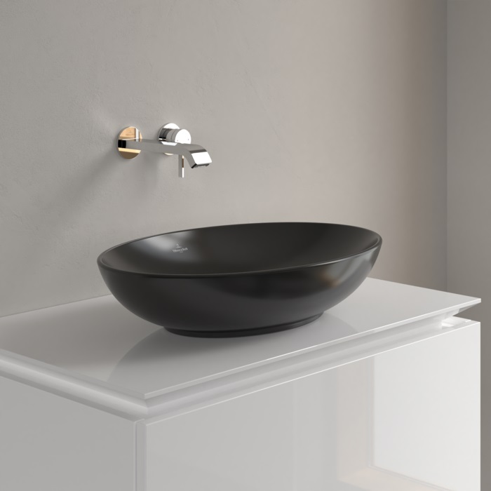 Villeroy & Boch Loop & Friends umywalka 56x38 cm owalna nablatowa CeramicPlus Pure Black 4A4701R7