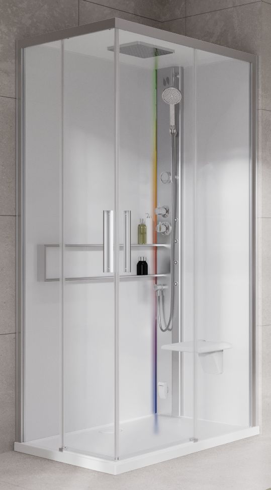 Novellini Glax 2 2.0 A kabina z hydromasażem 100x100 cm parowa z brodzikiem srebrna G22A100T5-1BB