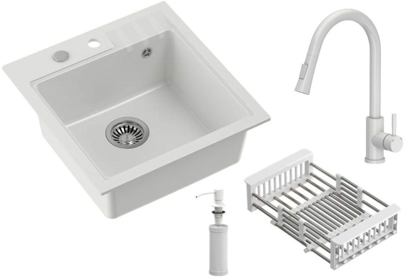 Quadron Comfort 110 zlewozmywak z baterią i akcesoriami biały / białą HCQP5052BIK_3673500WHM