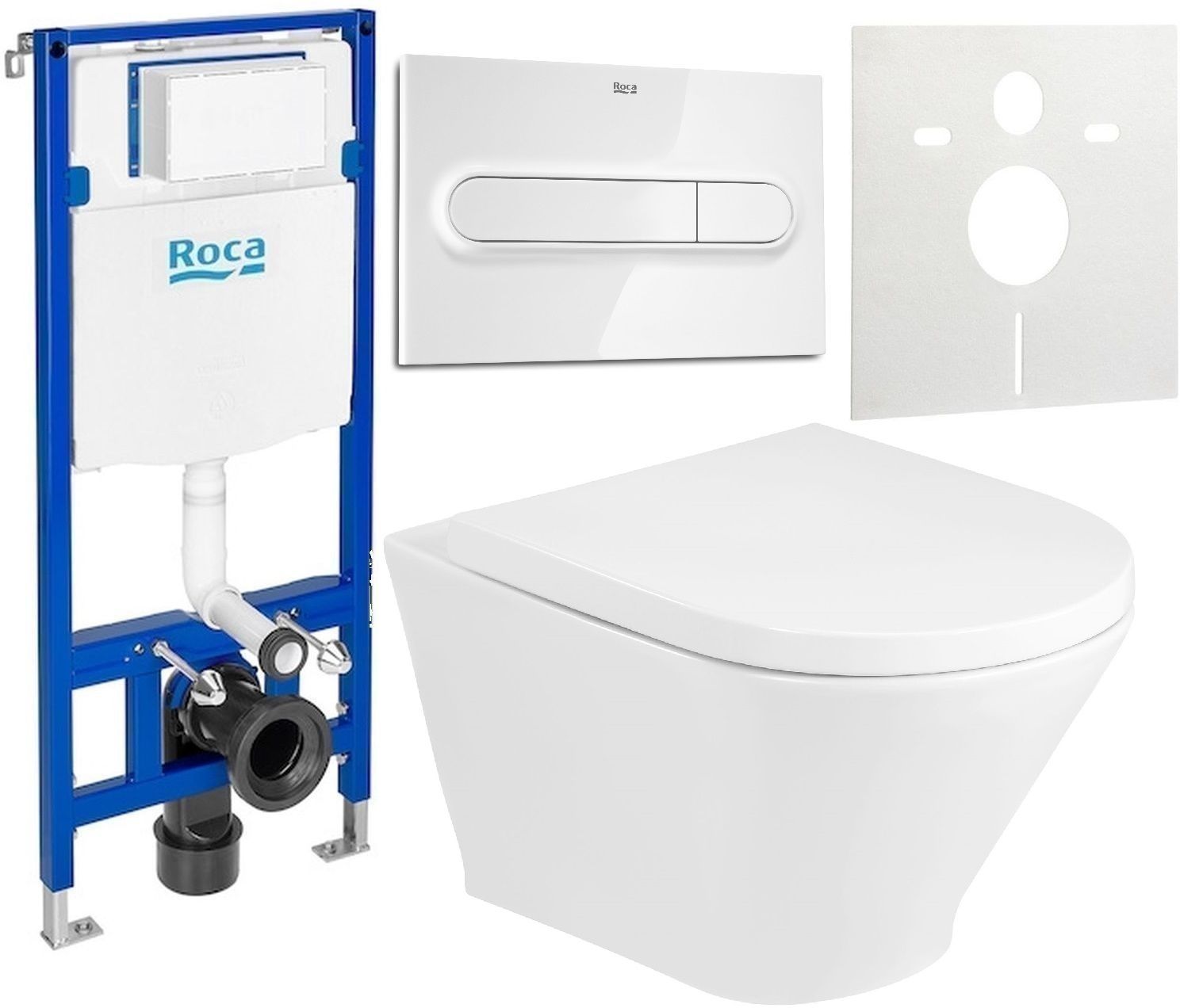 Zestaw Roca Gap Round miska WC wisząca Rimless z deską sedesową wolnoopadającą i stelaż podtynkowy Duplo One z przyciskiem ... - Wysyłka w 24h