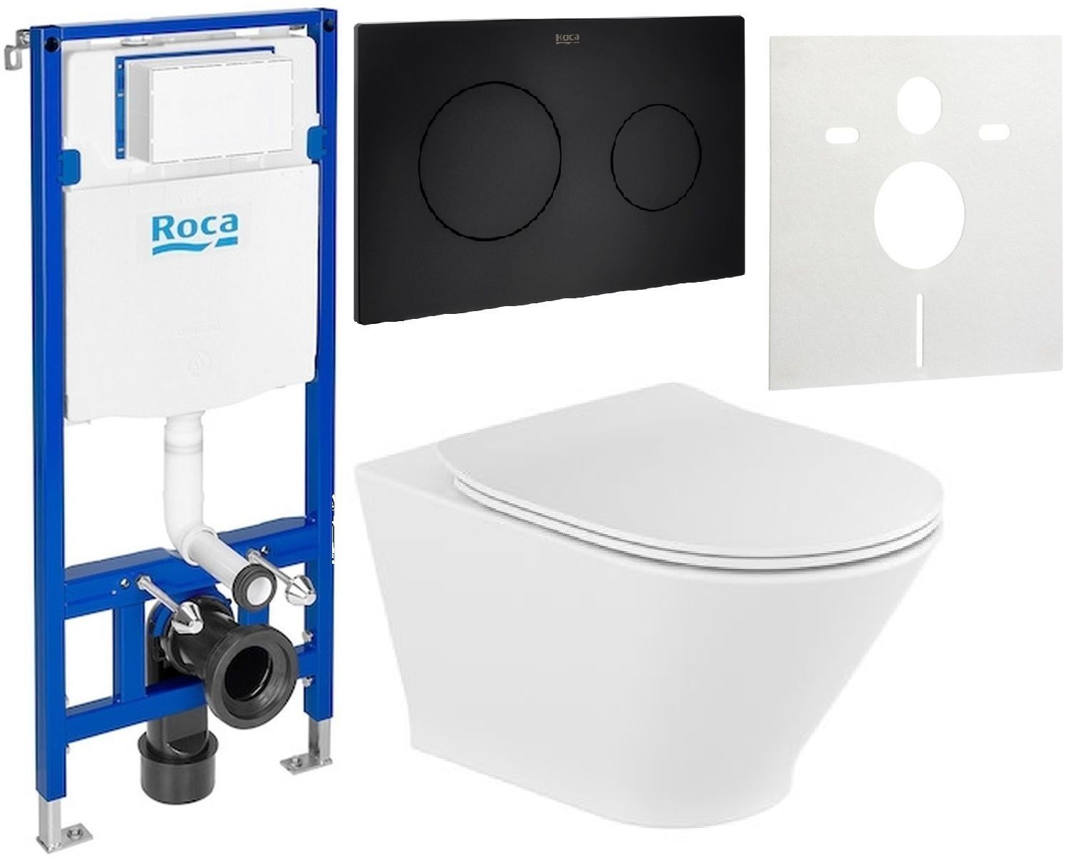 Zestaw Roca Gap Round miska WC wisząca Rimless z deską wolnoopadającą i stelaż podtynkowy Duplo One z przyciskiem spłukującym PL10 ... - Wysyłka w 24h