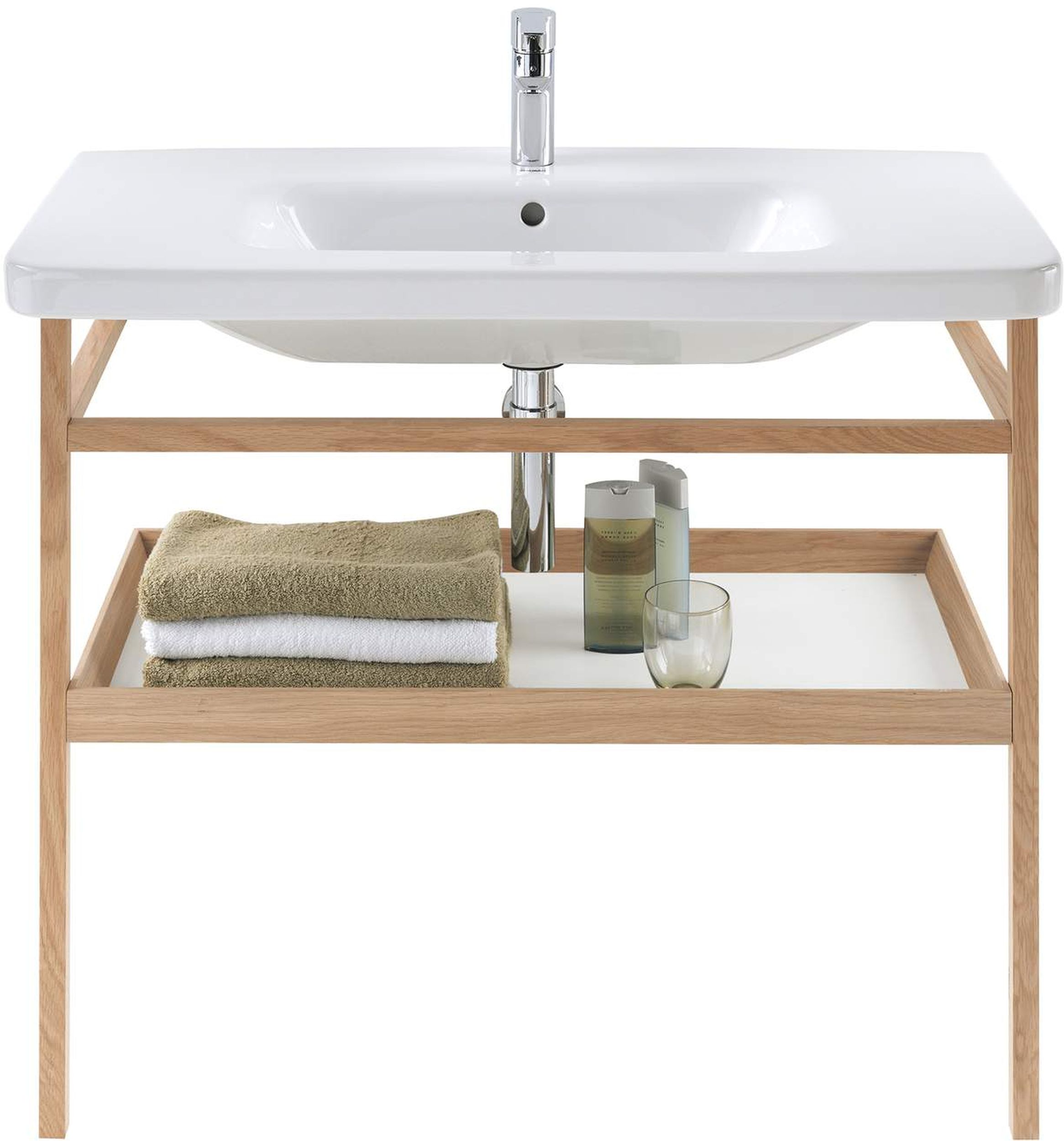 Duravit DuraStyle nogi do umywalki z półką i wieszakiem dąb europejski lity/biały mat DS988401876