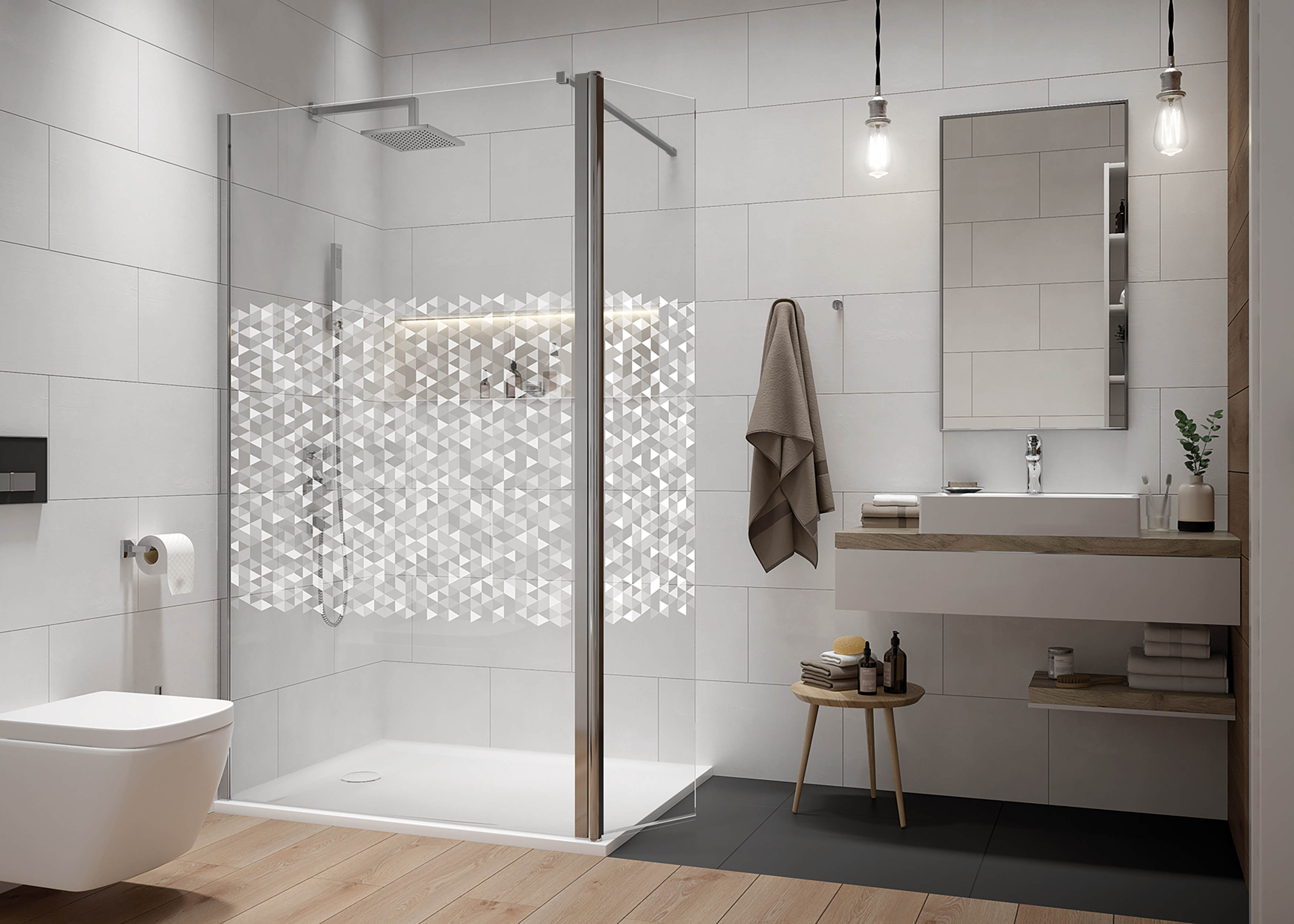 Sanplast Exa Line kabina prysznicowa walk-in 70x33,5 cm srebrny połysk/szkło ze wzorem 600-540-1260-38-151