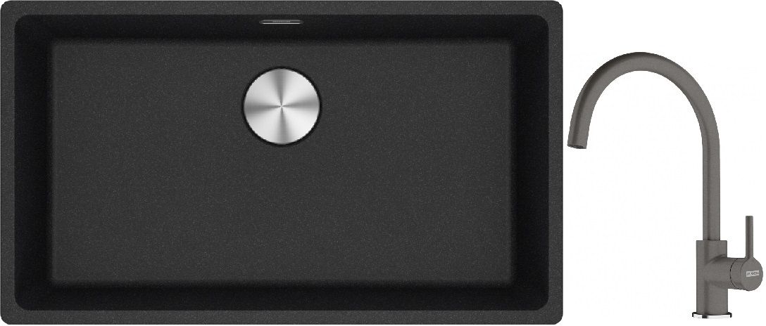 Franke Maris MRG 110-72 zlewozmywak 72x40 cm Fragranite onyx z baterią kuchenną Lina kamienny szary (1250687261, 1150626022)