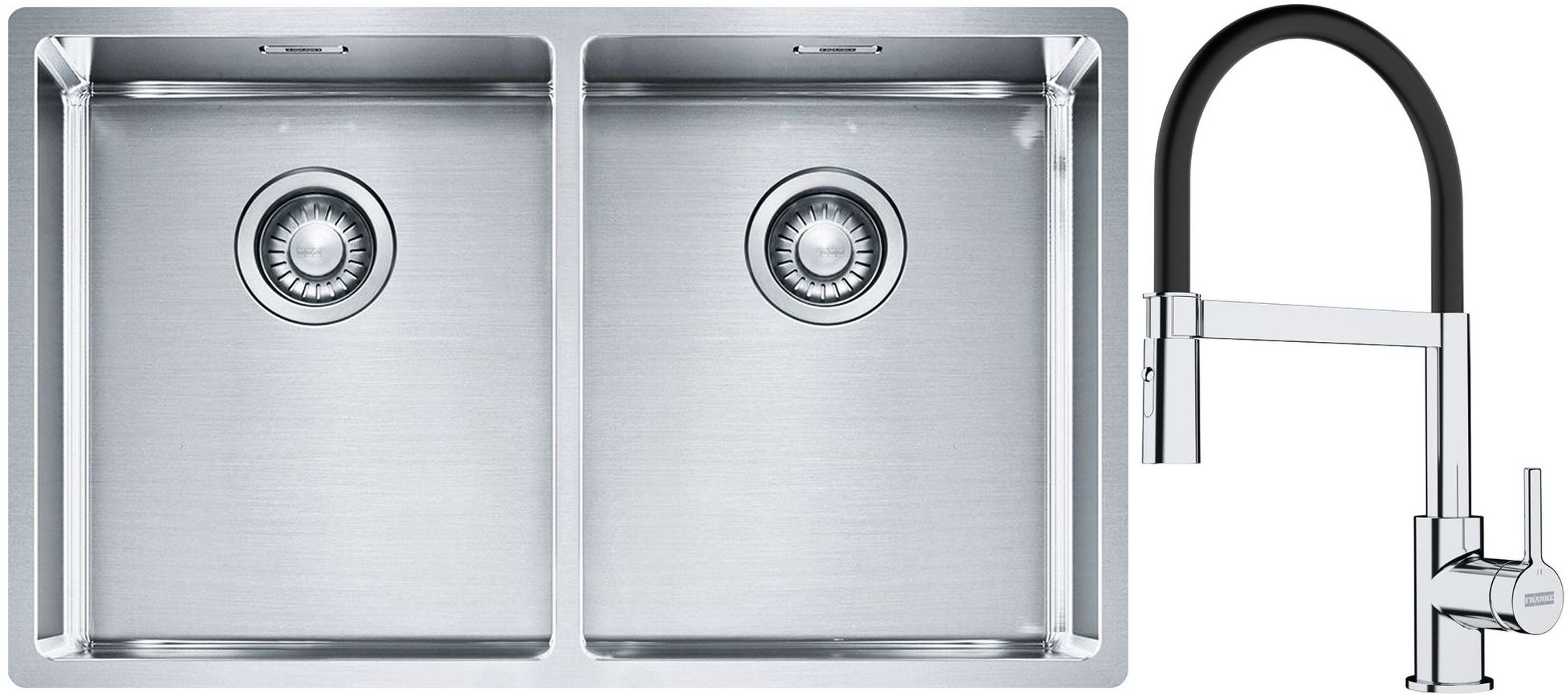 Franke Box BXX 220/120 34-34 zlewozmywak 74x45 cm stalowy z baterią kuchenną Lina chrom/czarny (1270370188, 1150626085) - Wysyłka w 24h