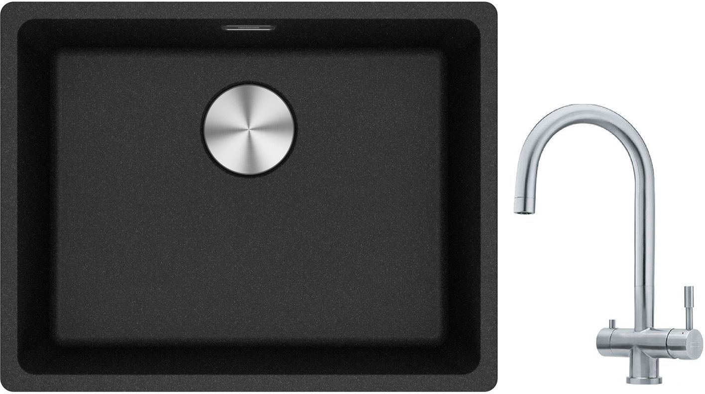 Franke Maris MRG 110-52 zlewozmywak 52x40 cm Fragranite onyx z baterią kuchenną Eos stal szlachetna (1250687253, 1200179979)