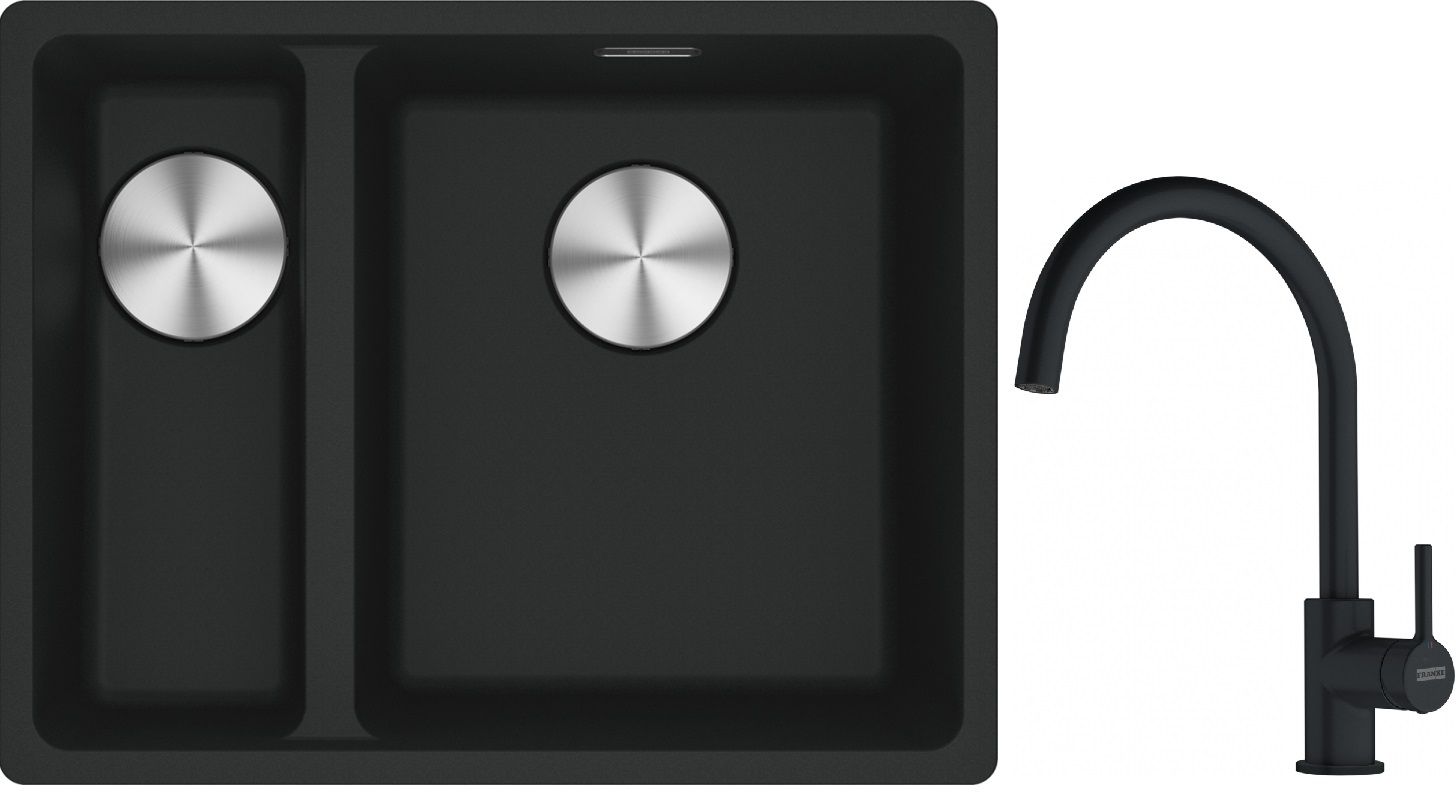 Franke Maris MRG 160-34-15SBL zlewozmywak 52x40 cm Fragranite czarny mat z baterią kuchenną Lina czarny mat (1250687268, 1150626019)