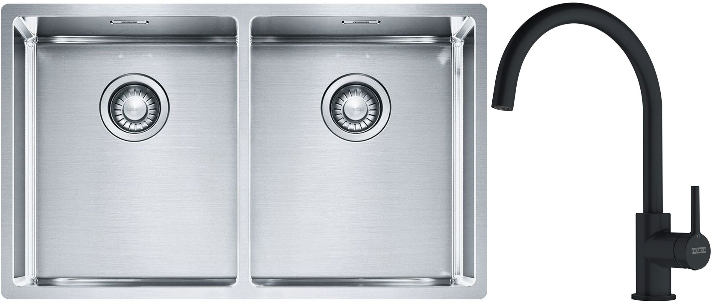 Franke Box BXX 220/120 34-34 zlewozmywak 74x45 cm stalowy z baterią kuchenną Lina czarny mat (1270370188, 1150626019) - Wysyłka w 24h