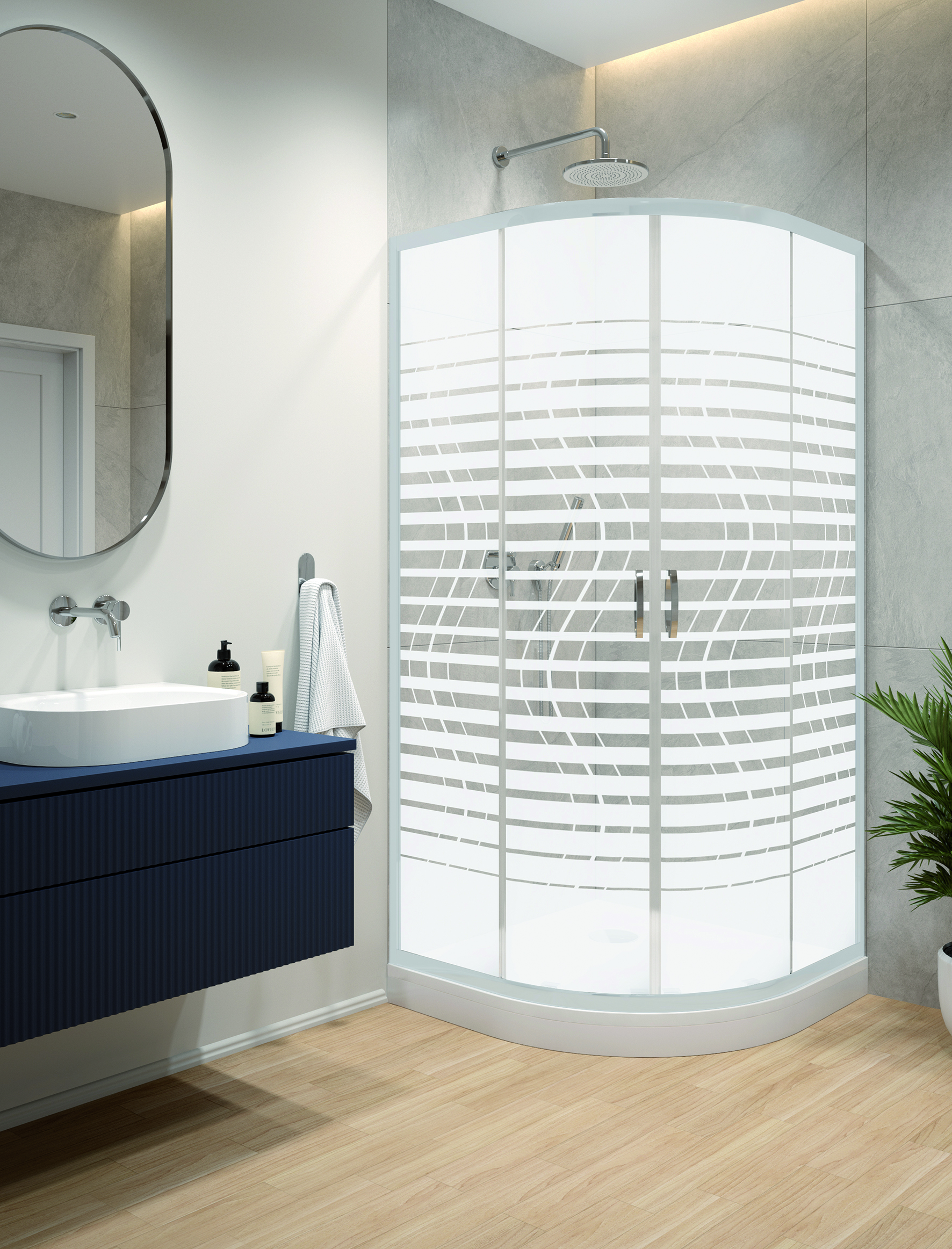 Sanplast Fris kabina z brodzikiem 90x90 cm półokrągła biały połysk/szkło ze wzorem 602-331-2260-01-180