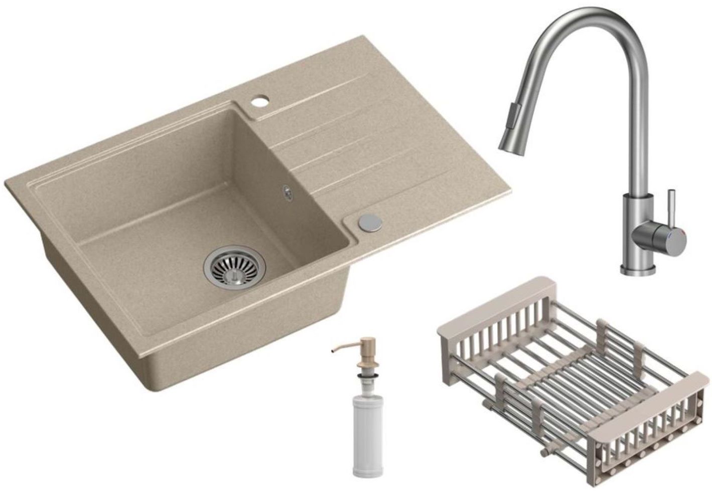 Quadron Comfort 111 zlewozmywak z baterią i akcesoriami beżowy / stal HCQP7850BEZK_3673500BS - Wysyłka w 24h