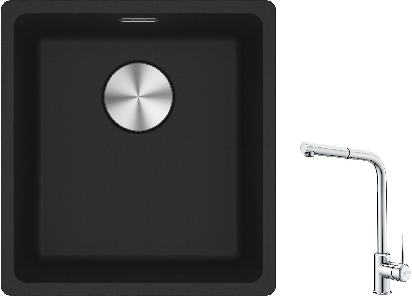 Franke Maris MRG 110-37 zlewozmywak 40x37 cm Fragranite czarny mat z baterią kuchenną Sirius Side chrom (1250687248, 1150668280)