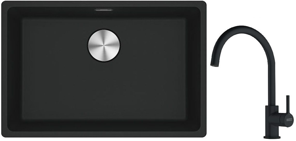 Franke Maris MRG 110-52 zlewozmywak 52x40 cm Fragranite z baterią kuchenną Lina czarny mat (1250687252, 1150626019) - Wysyłka w 24h