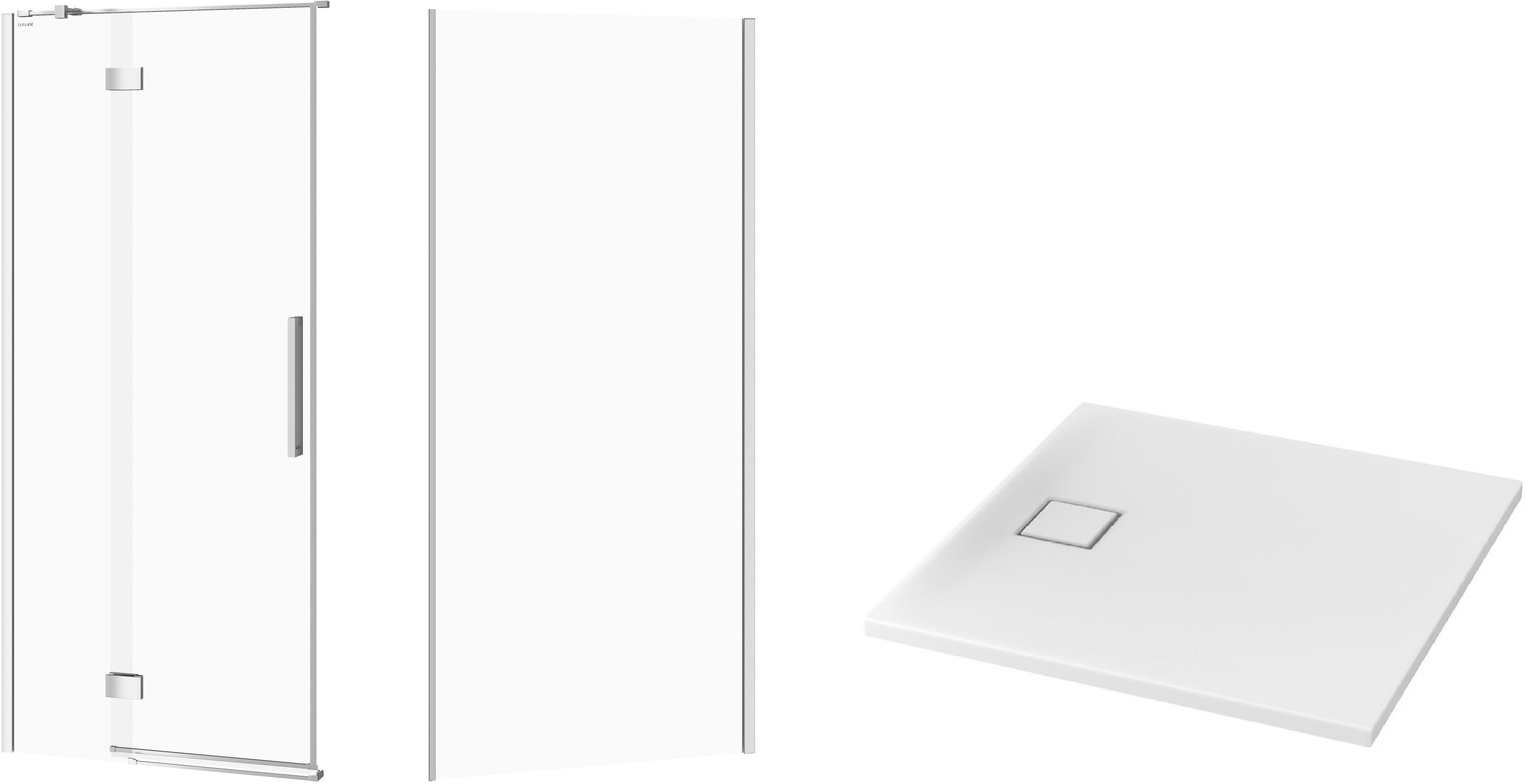 Zestaw Cersanit Crea kabina prysznicowa 90x90 cm kwadratowa lewa z brodzikiem Tako Slim białym (S159005, S159010, S601122)