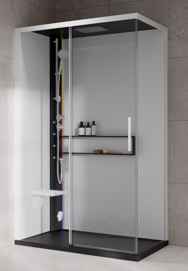 Novellini Glax 2 2.0 2P kabina z hydromasażem 120x80 cm parowa z brodzikiem lewa czarna G222P129ST5-1HU