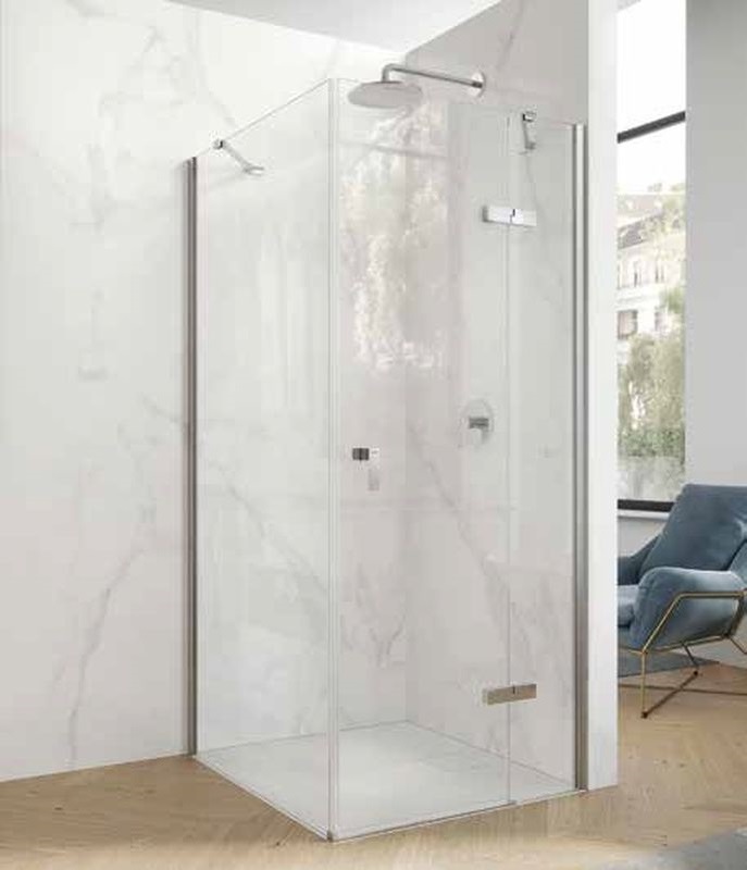 Hüppe Aura pure 4-kąt drzwi prysznicowe 80 cm prawe srebrny połysk/szkło przezroczyste Anti-Plaque AP0112.069.322