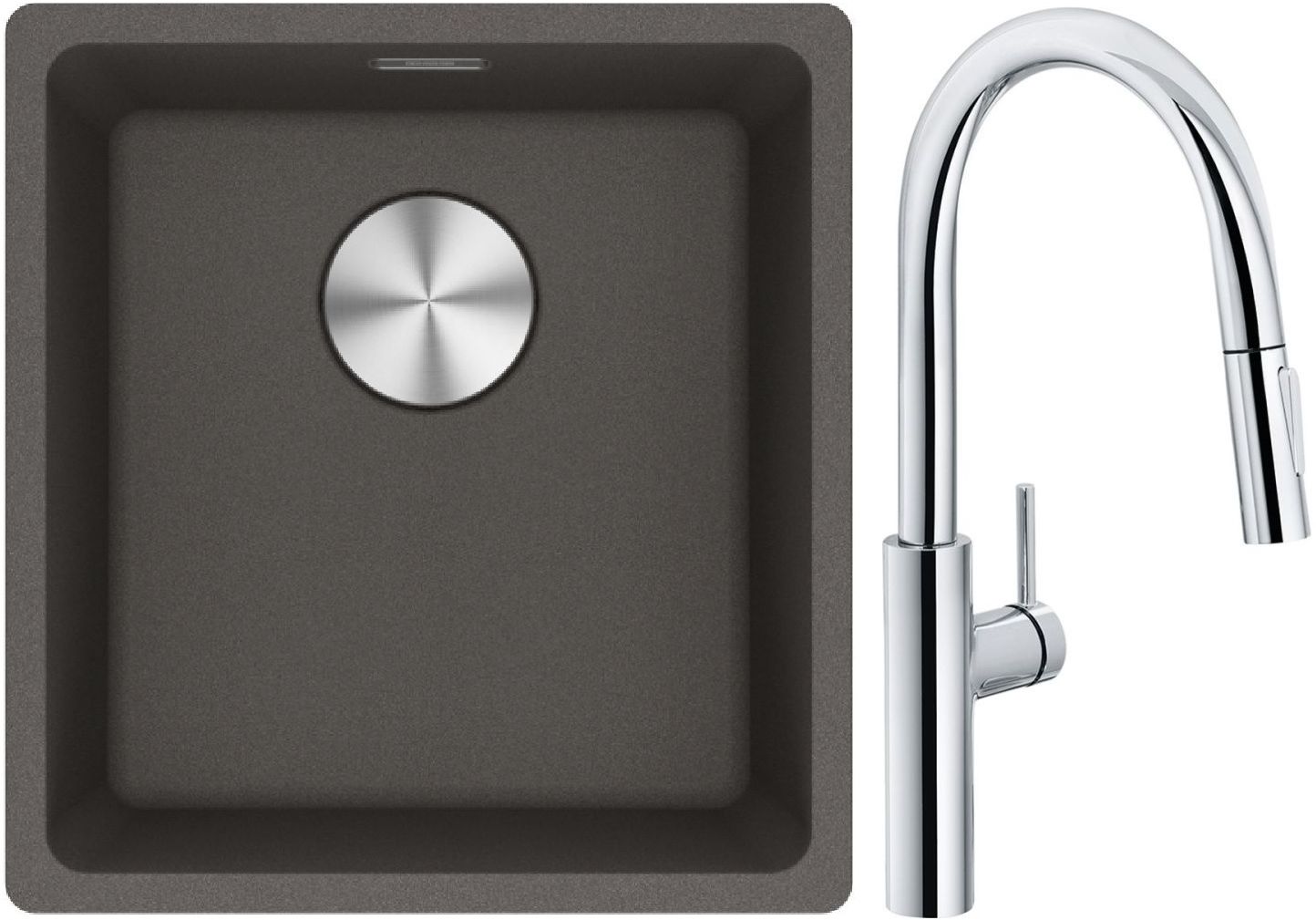 Franke Maris MRG 110-37 zlewozmywak granitowy 43x40 cm łupkowy szary z baterią kuchenną Pescara L Slide-In chrom (1250716374, 1150538940)