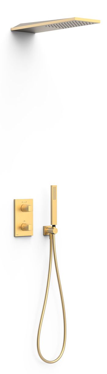 Tres Therm-Box zestaw prysznicowy podtynkowy termostatyczny z deszczownicą złoty mat 24-K 21125005OM