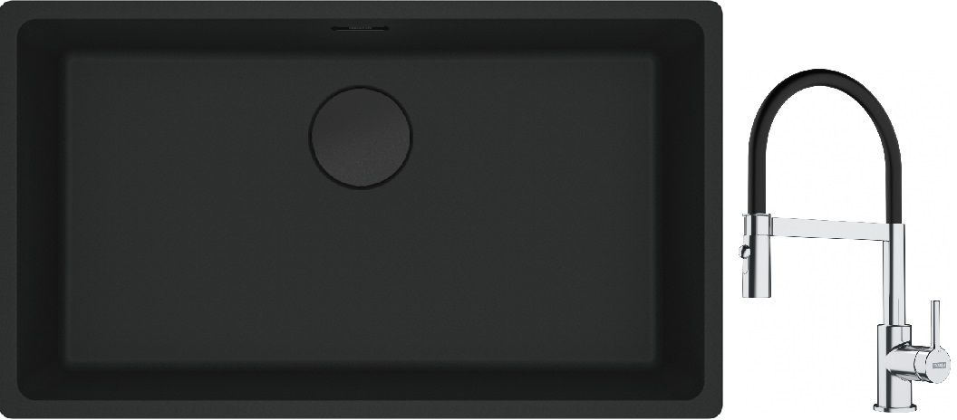 Franke Maris MRG 110-72 zlewozmywak 72x40 cm Fragranite czarny mat z baterią kuchenną Lina chrom/czarny (1250697757, 1150626085) - Wysyłka w 24h
