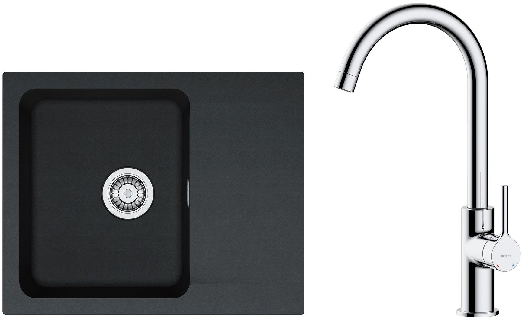 Zestaw Franke Orion OID 611-62 zlewozmywak 62x50 cm z baterią kuchenną Oltens Skafta onyx/chrom (1140286441, 35206100) - Wysyłka w 24h