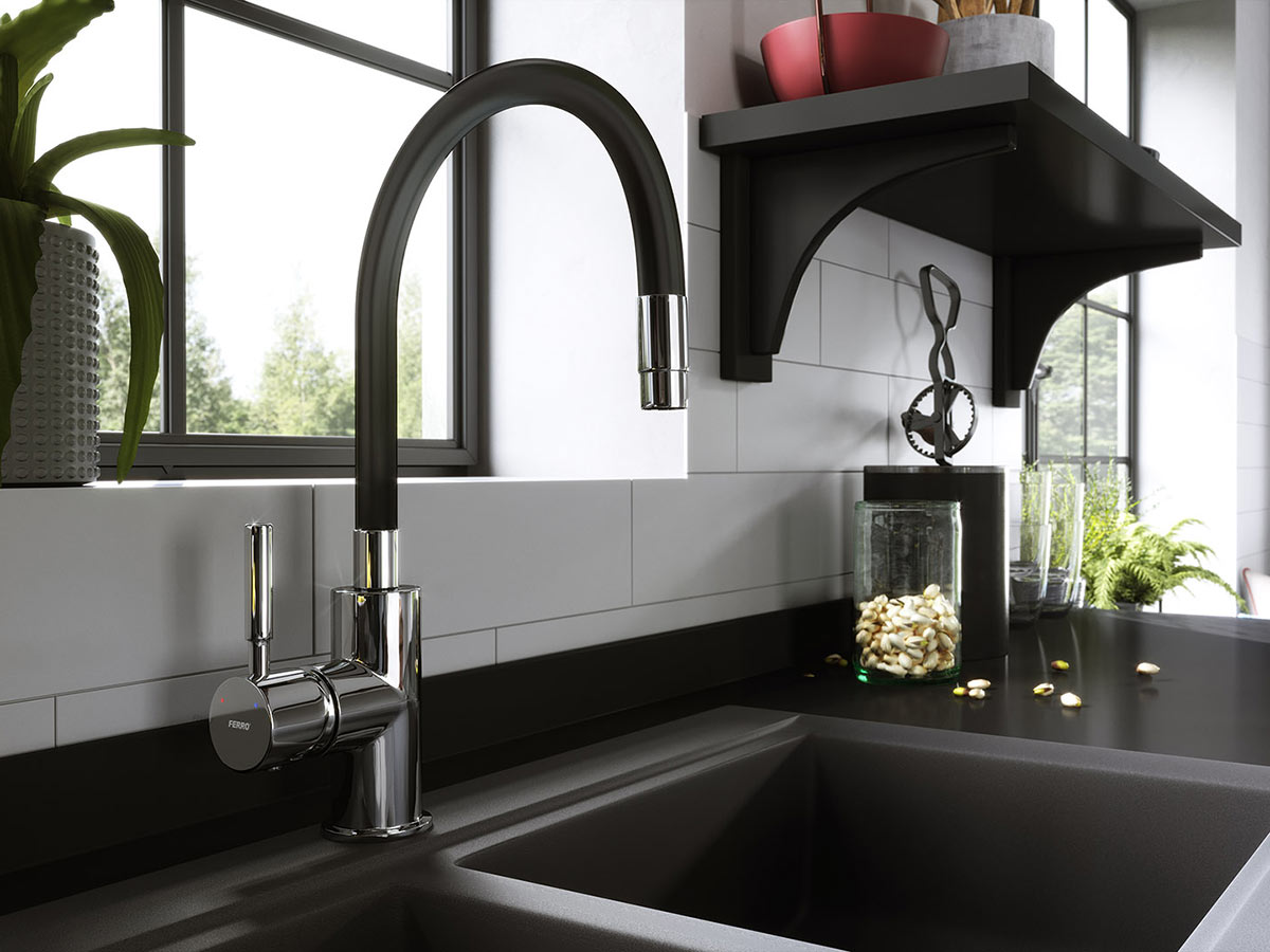 Ferro Zumba bateria kuchenna z elastyczną wylewką chrom/czarny BZA4B