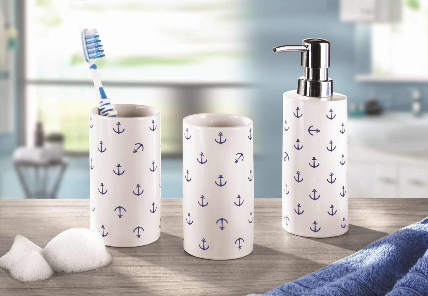 Kleine Wolke Anchor dozownik do mydła 300 ml stojący biały/niebieski 5876789854