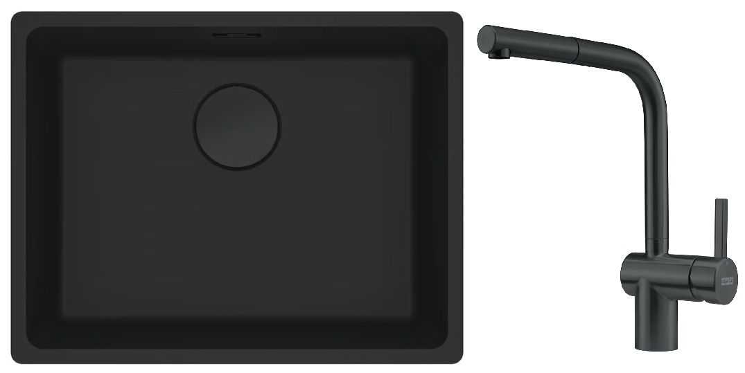 Zestaw Franke Maris zlewozmywak granitowy 52x40 cm z baterią kuchenną Atlas Neo czarny mat/czarna stal szlachetna (1250697759, 1150550427) - Wysyłka w