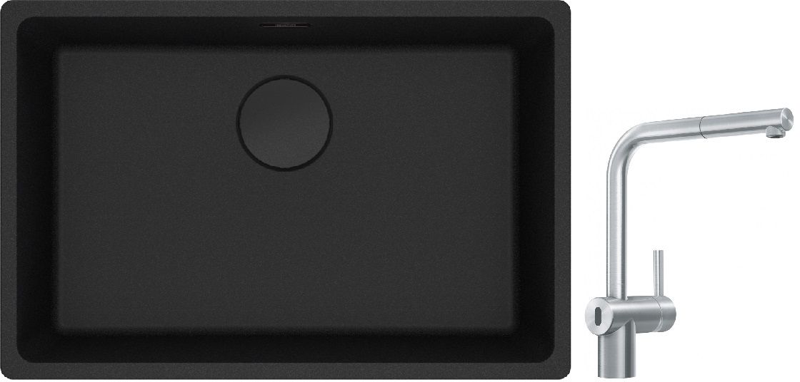 Franke Maris MRG 110-62 zlewozmywak 62x40 cm Fragranite czarny mat z baterią kuchenną Atlas Neo Sensor stal szlachetna (1250697758, ...